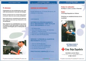 Cartel contenidos del curso de Servicio de restaurante que impartirá la Asamblea Local de Cruz Roja de Villena