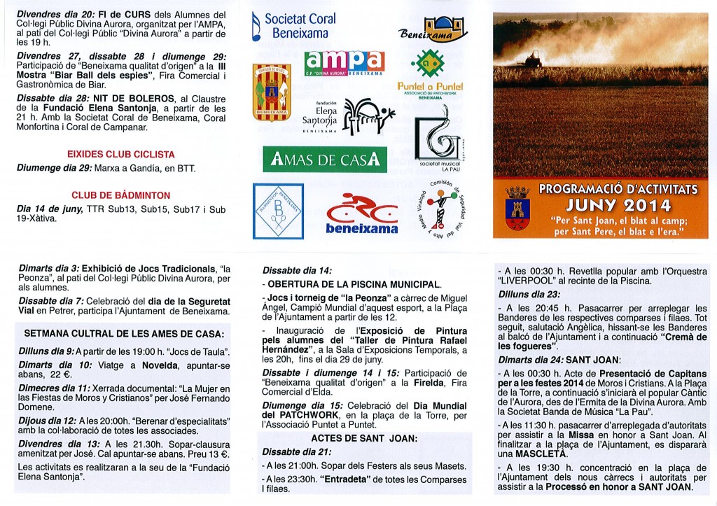 programación actividades mes de junio