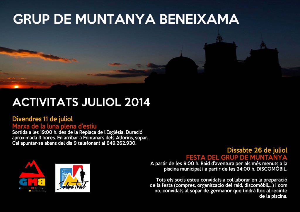 Cartel actividades del Grup de Muntanya para el mes de julio
