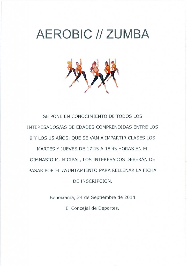 cartel clases de aerobic y zumba