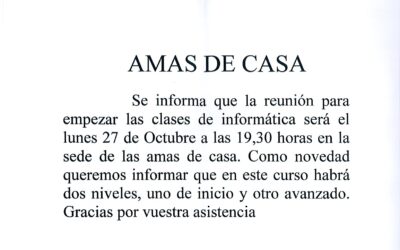 Nota informativa reunión Asociación de Amas de Casa sobre cursos de informática