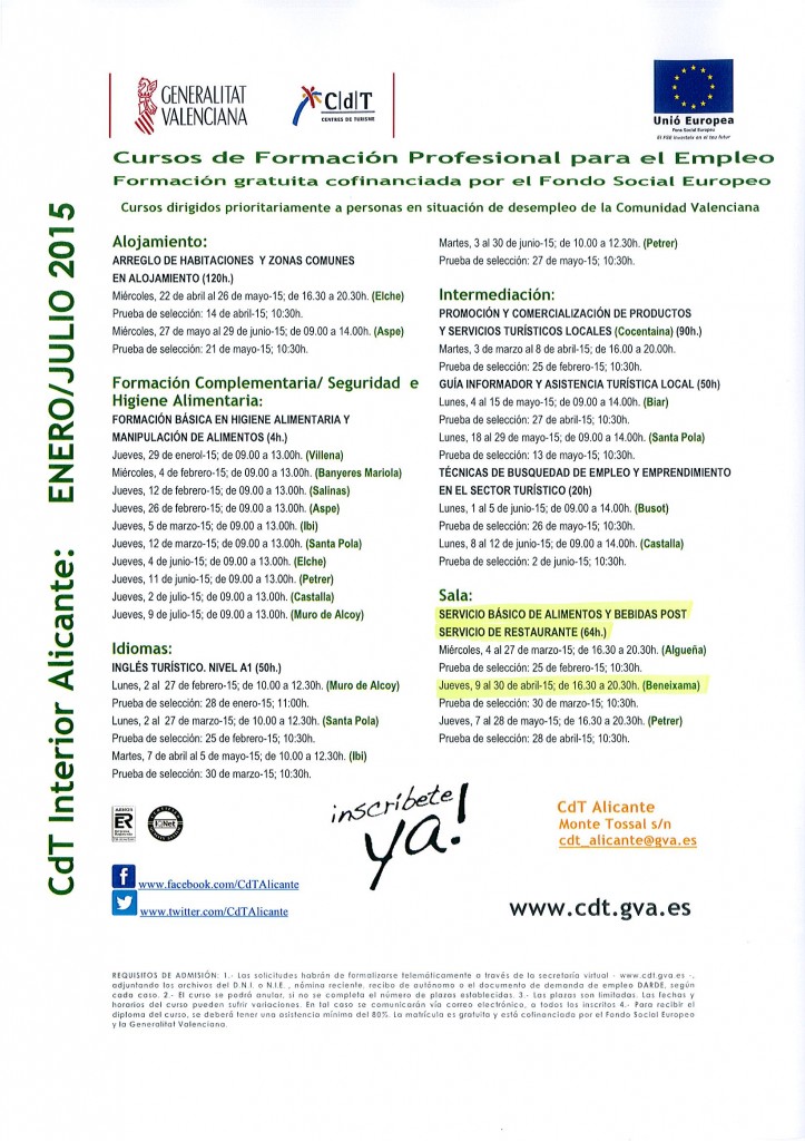 programación cursos de fomación ocupacional del CdT 1º semestre