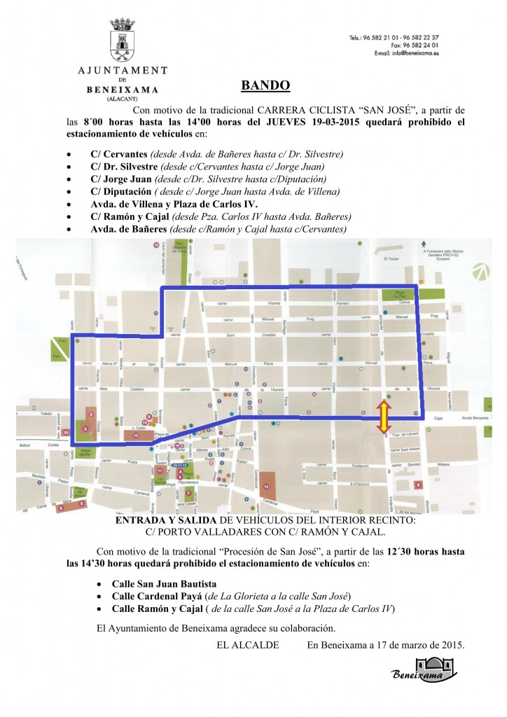Bando Corte Calles Carrera de Sant Josep
