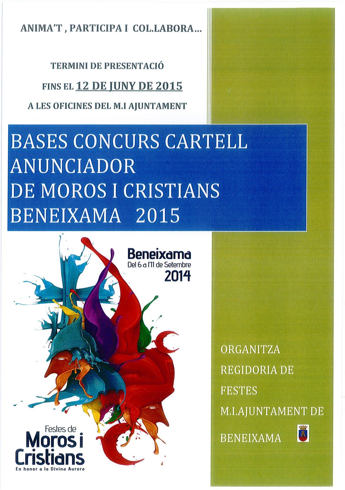 Bases Cartel Anunciador de Fiestas de Moros y Cristianos 2015