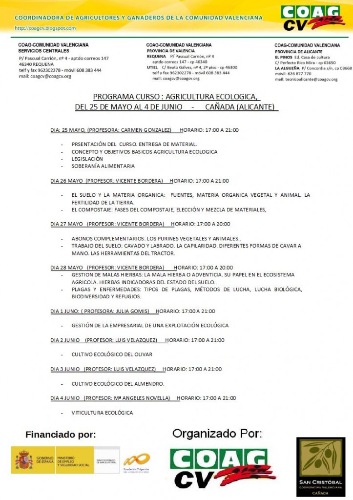 PROGRAMA CURSO AGRICULTURA ECOLOGICA EN CAÑADA