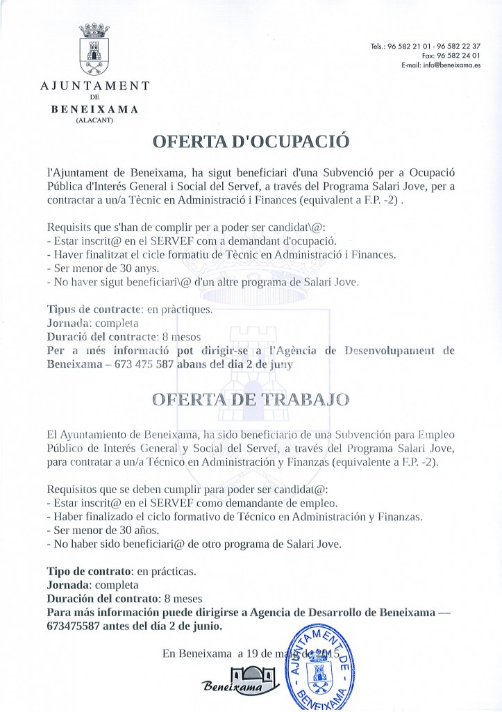 oferta salari jove