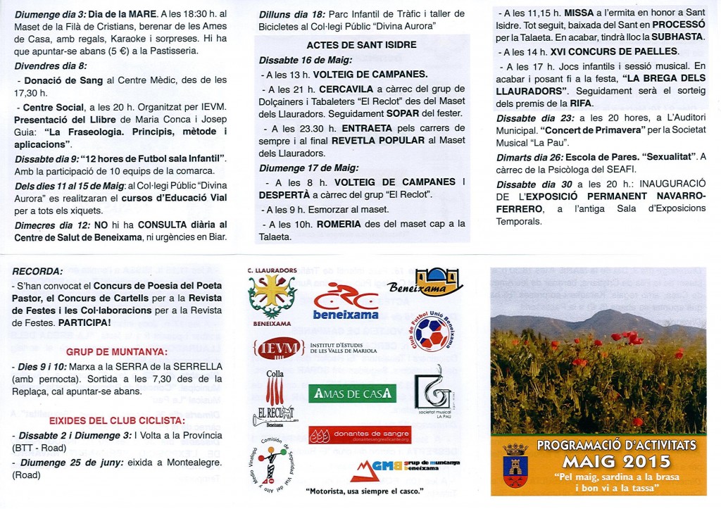 Programación de actividades mes de mayo