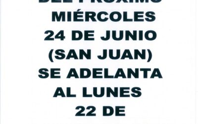 Cambio de día de Mercado por motivo de la celebración de la Festividad de S. Juan