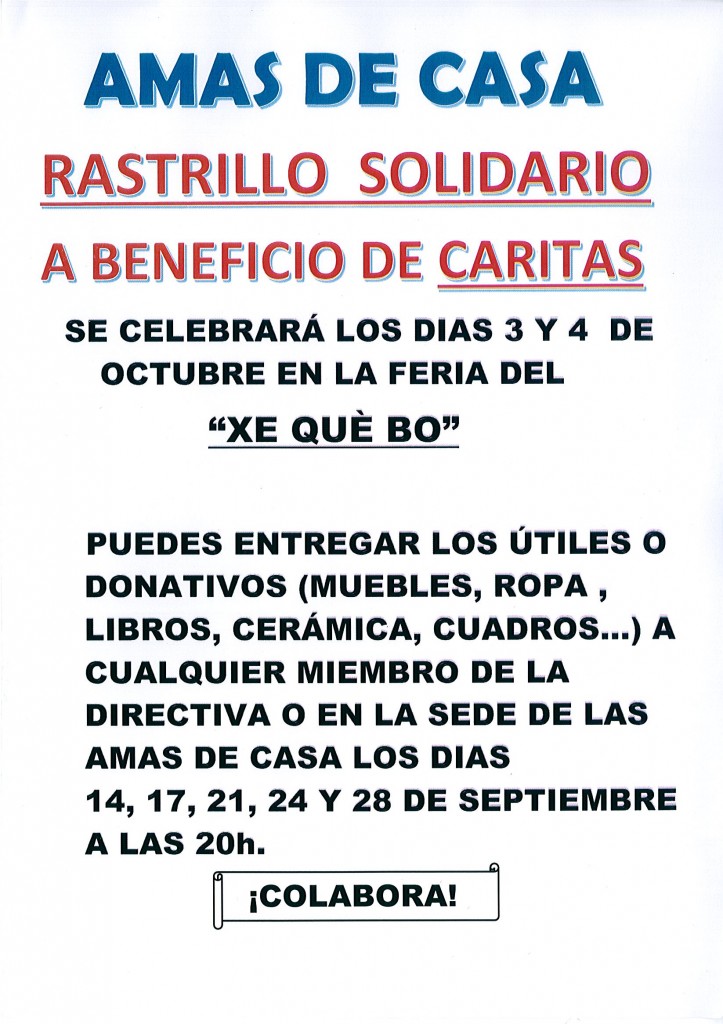 Nota informativa Amas de Casa del Rastrillo Solidario