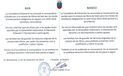 Ban informatiu de la convocatòria d’ajudes per a la compra de llibres