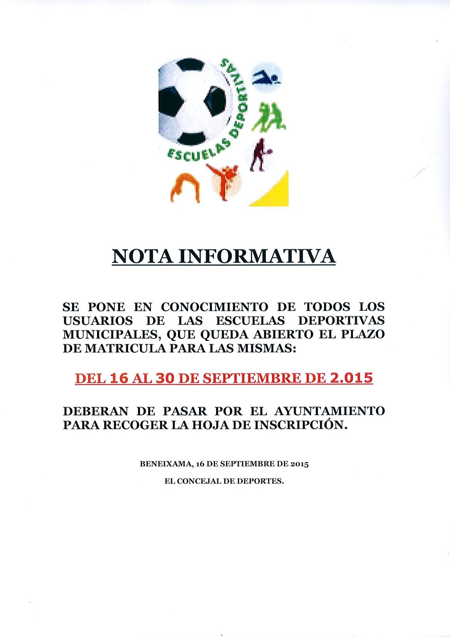 Obert termini d’inscripcions a les escoles esportives municipals