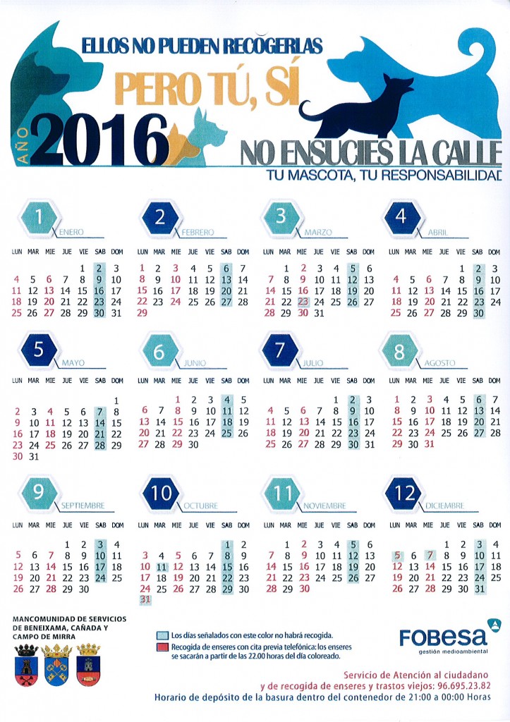 calendari de recollida de brossa 2016