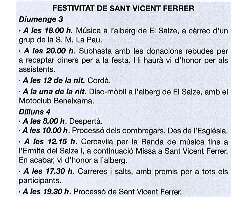 programa d'actes de Sant Vicent