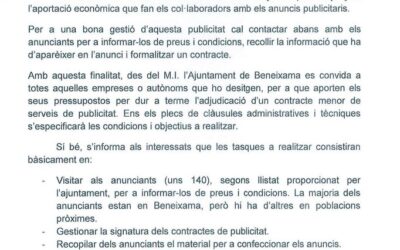 Anunci Gestió de la publicitat de la Revista de Festes Beneixama 2016