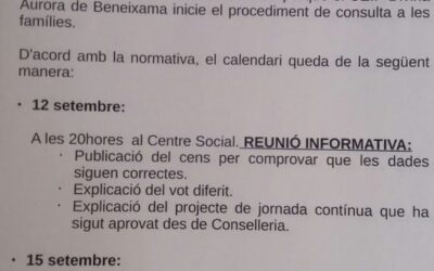 Comunicat C.E.I.P. DIVINA AURORA DE BENEIXAMA