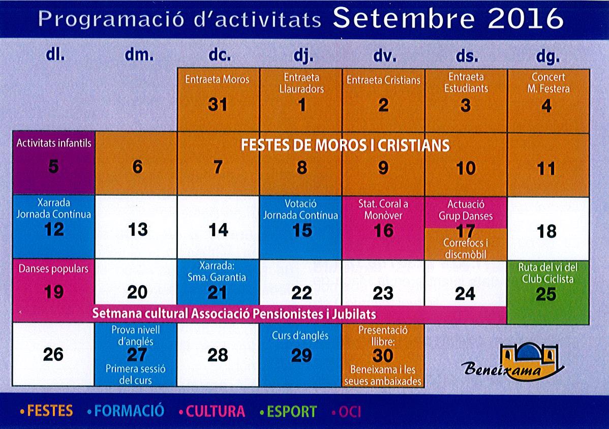 Programació d’Activitats mes de setembre