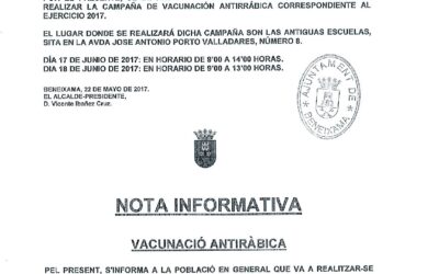 NOTA INFORMATIVA: Campanya vacunació antirràbica