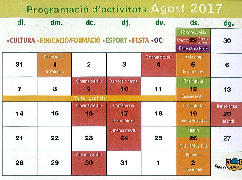 Programació d’activitats mes d’agost