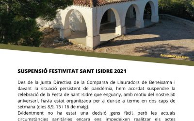 Suspensión fiesta de Sant Isidre 2021