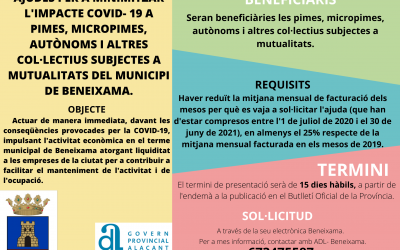 Ayudas para minimizar el impacto económico que la COVID-19 está suponiendo sobre pymes, micropymes, autónomos y otros colectivos sujetos a mutualidades del municipio de Beneixama.