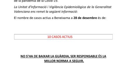 Nota informativa: Información Covid a 29 de diciembre.