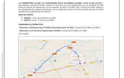 AVÍS DE TALL DE CARRETERA CV-655 FONTANARS