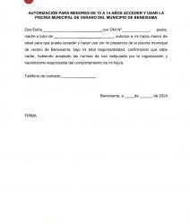 Autorització Menors Piscina Municipal