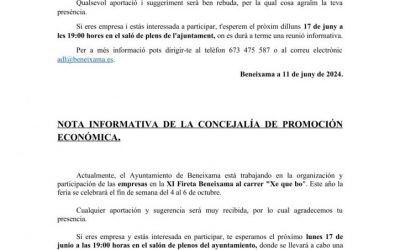 NOTA INFORMATIVA DE LA REGIDORIA DE PROMOCIÓN ECONÓMICA