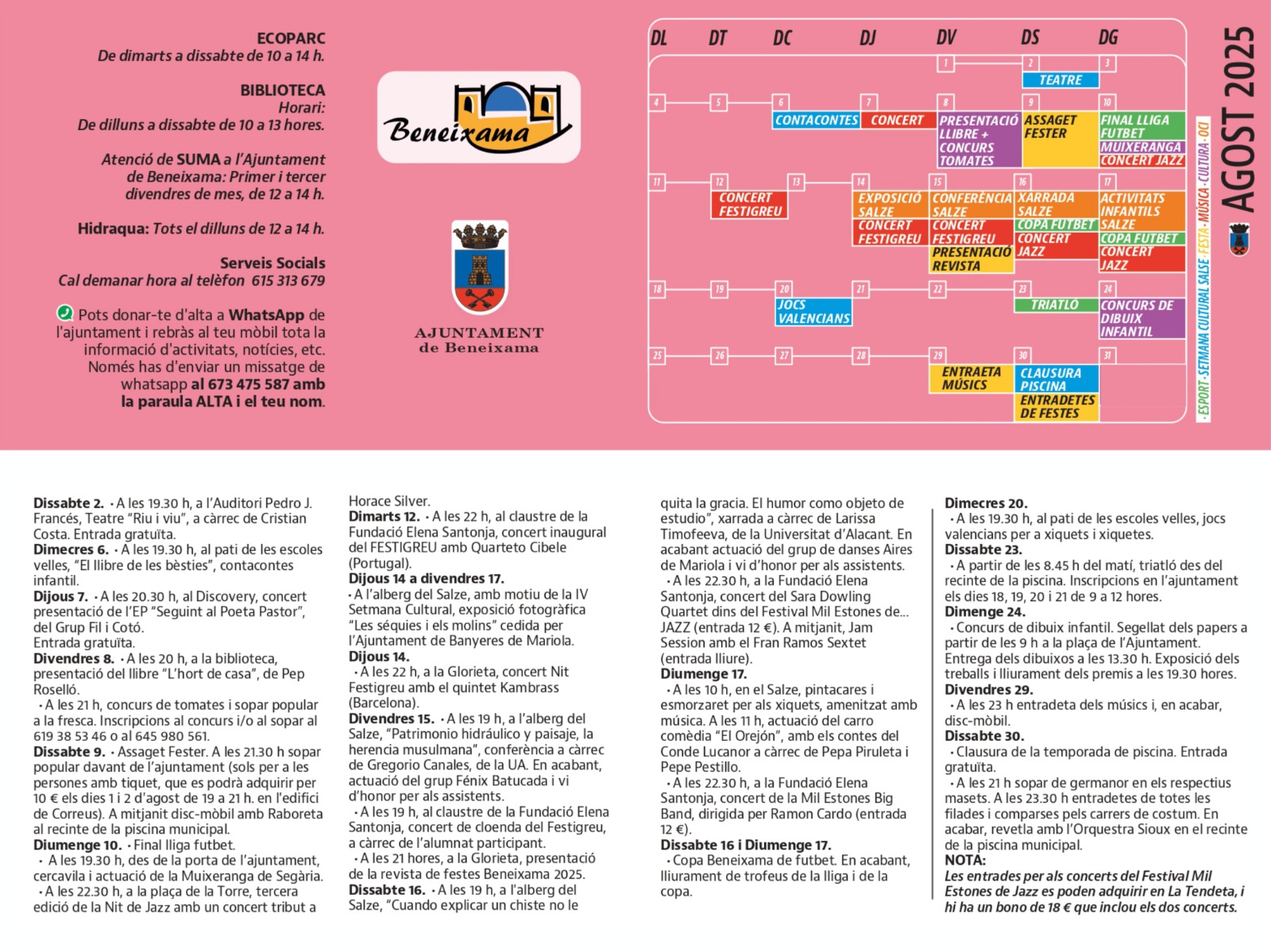 Programación Cultural mes de agosto